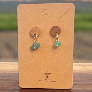 Elegant Green Adventurine Wood Drop Earrings